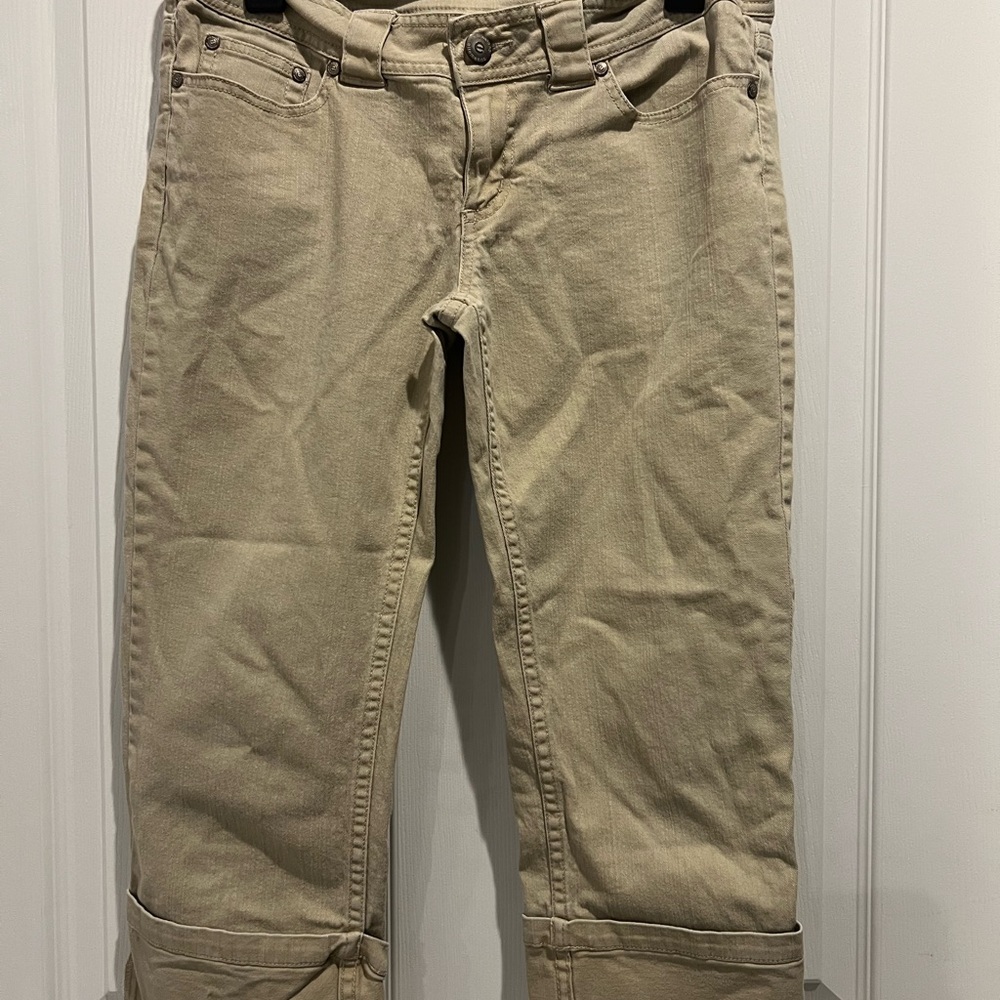 Ellemenno Khaki Beige Tan Casual Cotton Capri Cropped Crop Pants Womens Size 9